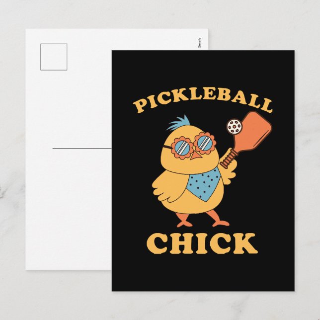 Cartes Pour Fêtes Annuelles Pickleball Chick - rétro (Devant / Derrière)