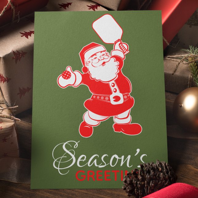 Cartes Pour Fêtes Annuelles Pickleball classique Père Noël Noël vert (Créateur téléchargé)