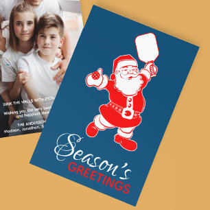 Cartes Pour Fêtes Annuelles Pickleball classique Père Noël photo de Noël bleu