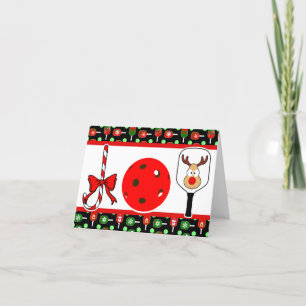 Cartes Pour Fêtes Annuelles Pickleball Joie fête de Noël Rouge Vert sur Noir
