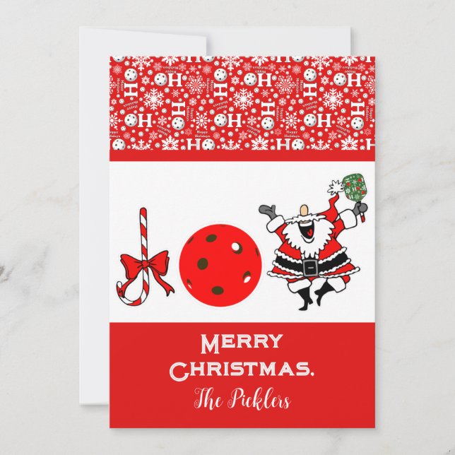 Cartes Pour Fêtes Annuelles Pickleball Joie Noël Rouge et Blanc Père Noël (Devant)