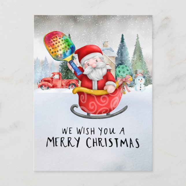 Cartes Pour Fêtes Annuelles Pickleball Noël thème avec le Père Noël (Devant)