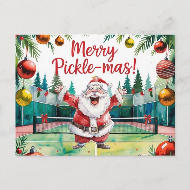 Cartes Pour Fêtes Annuelles Pickleball Noël thème avec le Père Noël (Devant)