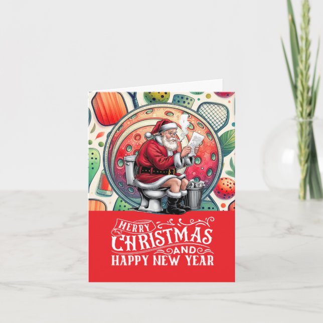 Cartes Pour Fêtes Annuelles Pickleball Noël thème avec le Père Noël (Devant)
