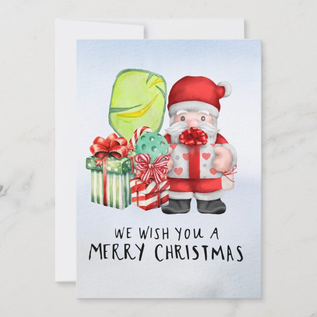 Cartes Pour Fêtes Annuelles Pickleball Noël thème avec le Père Noël (Devant)