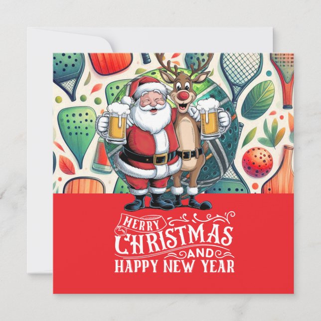 Cartes Pour Fêtes Annuelles Pickleball Noël thème avec le Père Noël (Devant)