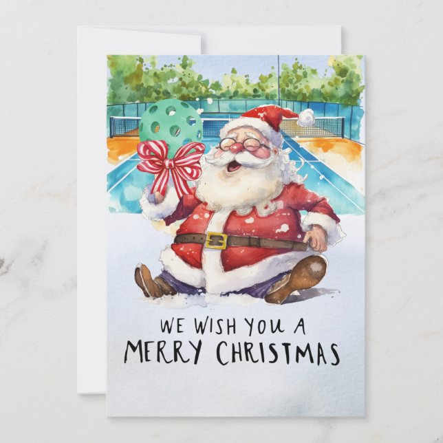 Cartes Pour Fêtes Annuelles Pickleball Noël thème avec le Père Noël (Devant)