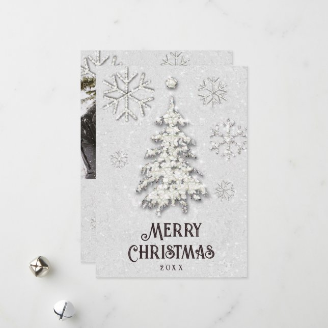 Cartes Pour Fêtes Annuelles Pierres blanches de Noël Arbre Photo élégante (Devant/Arrière en situation)