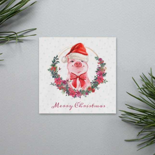 Cartes Pour Fêtes Annuelles Pig de Noël Cute Piglet Bow Wreath Pois (Créateur téléchargé)