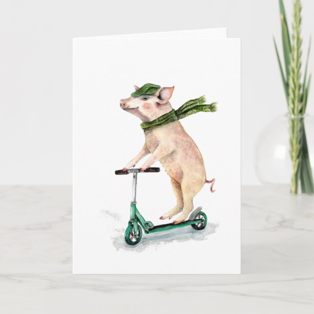 Cartes Pour Fêtes Annuelles Piggy sur scooter (Devant)