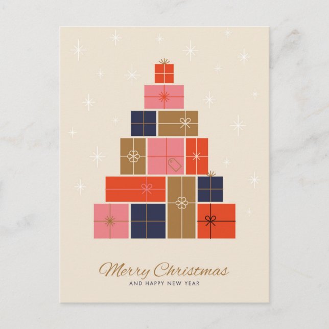 Cartes Pour Fêtes Annuelles Pile cadeau Arbre de Noël (Devant)
