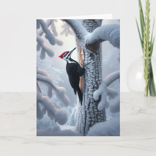 CARTES POUR FÊTES ANNUELLES PILEATED WOODPECKER HIVER - HIVER WONDERLAND (Devant)