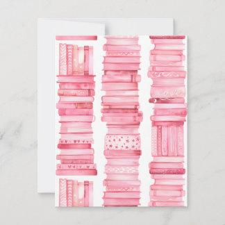 Cartes Pour Fêtes Annuelles Piles de livres à l'aquarelle rose