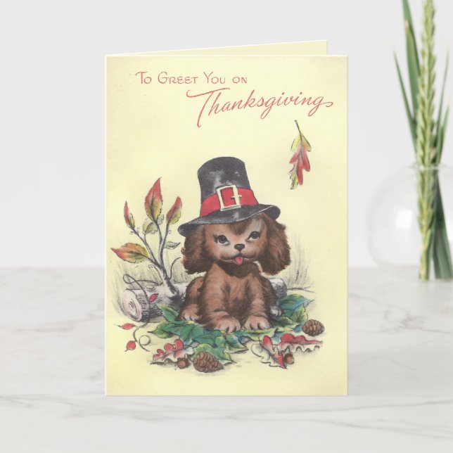 Cartes Pour Fêtes Annuelles Pilgrim Puppy Thanksgiving (Devant)