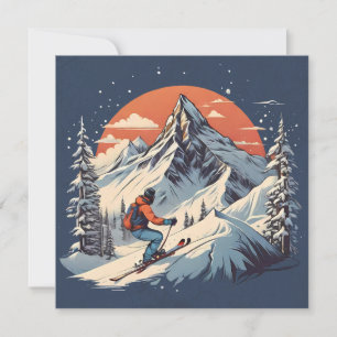 Cartes Pour Fêtes Annuelles Pin de Montagne vintage Ski "coucher de soleil ora