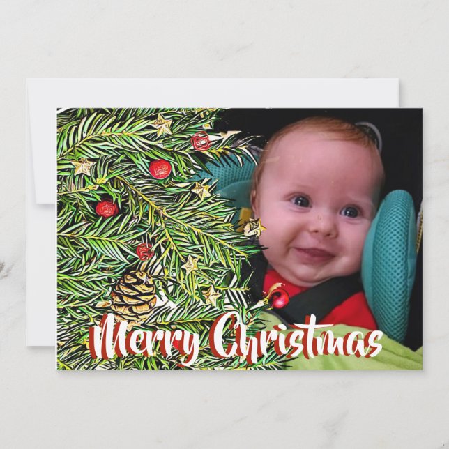 Cartes Pour Fêtes Annuelles Pin de Noël & Berries Photo personnalisée (Devant)