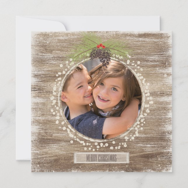 Cartes Pour Fêtes Annuelles Pin de Noël rustique Branche & Bois 2 Photo (Devant)