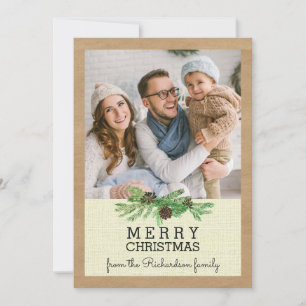 Cartes Pour Fêtes Annuelles Pin rustique et Noël Kraft avec votre photo