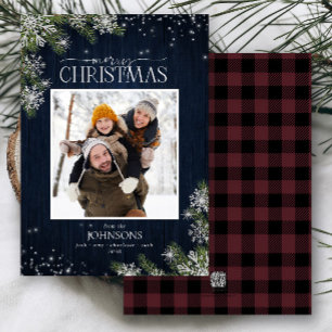 Cartes Pour Fêtes Annuelles Pin rustique Snowflakes Joyeux Photo famille