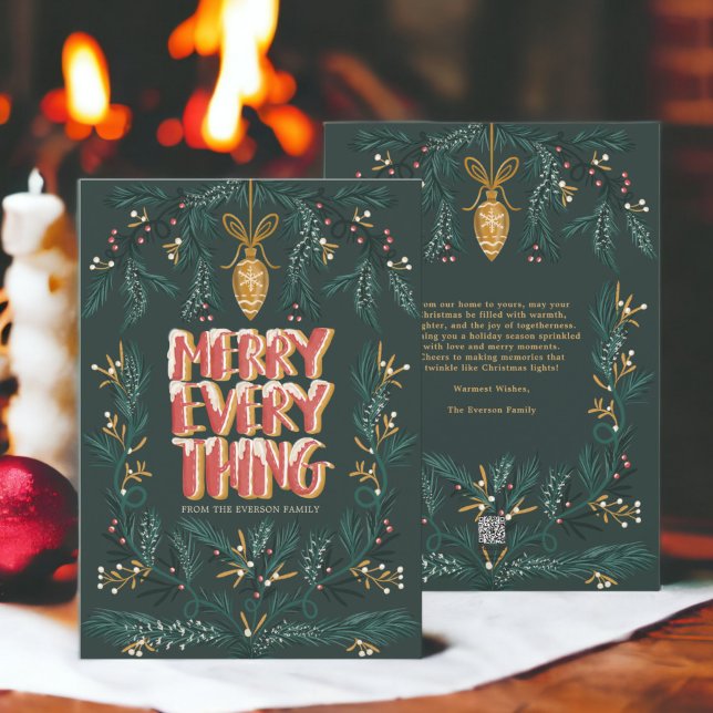 Cartes Pour Fêtes Annuelles pin vert illustration or cool Joyeux Noël (Green pine illustration gold cool Merry Christmas Holiday Card)