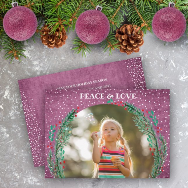 Cartes Pour Fêtes Annuelles Pin Wreath sur la prune Photo de Noël (Créateur téléchargé)