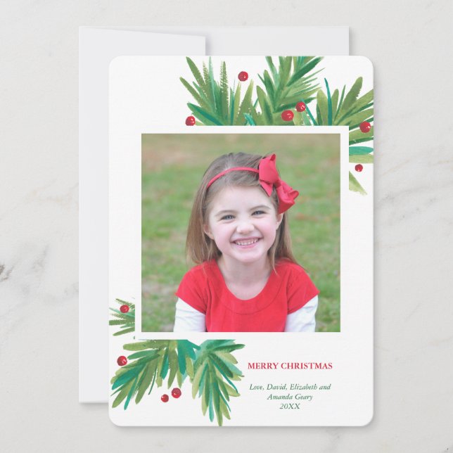 Cartes Pour Fêtes Annuelles Pine & Berries Aquarelle Noël (Devant)