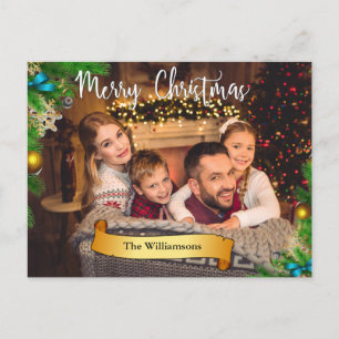 Cartes Pour Fêtes Annuelles Pine Bough Frame blanc Joyeux Noël Photo