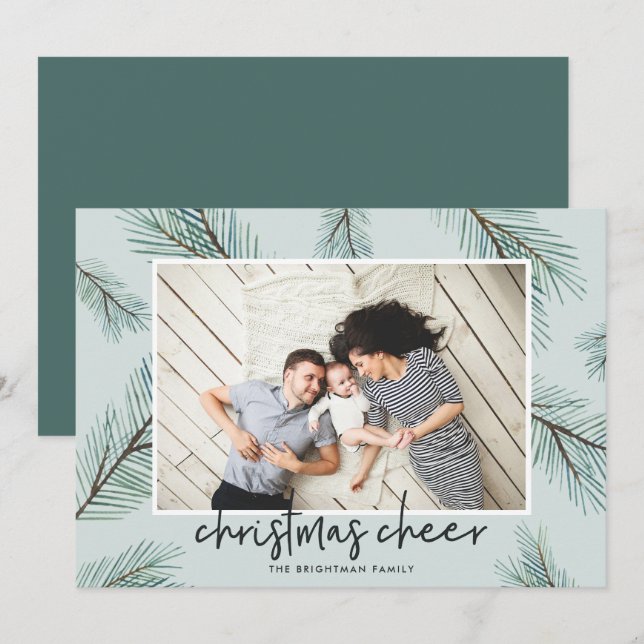Cartes Pour Fêtes Annuelles Pine Boughs | Christmas Cheer Photo (Devant / Derrière)