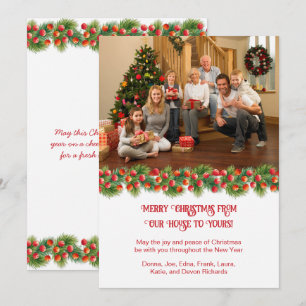 Cartes Pour Fêtes Annuelles Pine Branches Holly Berries Photo Noël