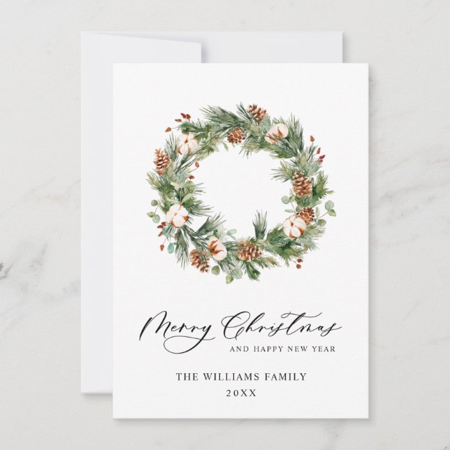 Cartes Pour Fêtes Annuelles Pine Cones Fir Wreath Joyeux voeux de Noël (Devant)