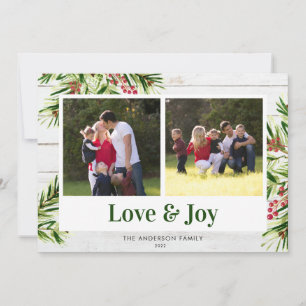 Cartes Pour Fêtes Annuelles Pine d'aquarelle rustique en bois 2 Photo Love & J