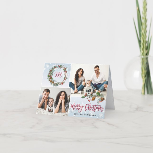 Cartes Pour Fêtes Annuelles Pine de Noël cônes 3 PHOTOS Salutation plié (Devant)