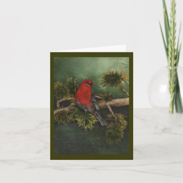 Cartes Pour Fêtes Annuelles Pine Grosbeak Nouvel An (Devant)