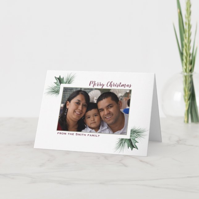 Cartes Pour Fêtes Annuelles Pine & Holly Photo Holiday Card (Devant)