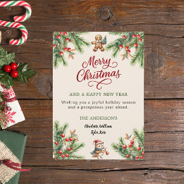 Cartes Pour Fêtes Annuelles Pine rouge baies beige joli hiboux script Noël
