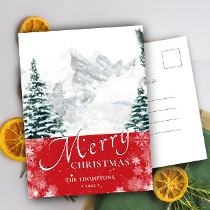Cartes Pour Fêtes Annuelles Pine rouge moderne Snowflakes Bokeh Chic Script