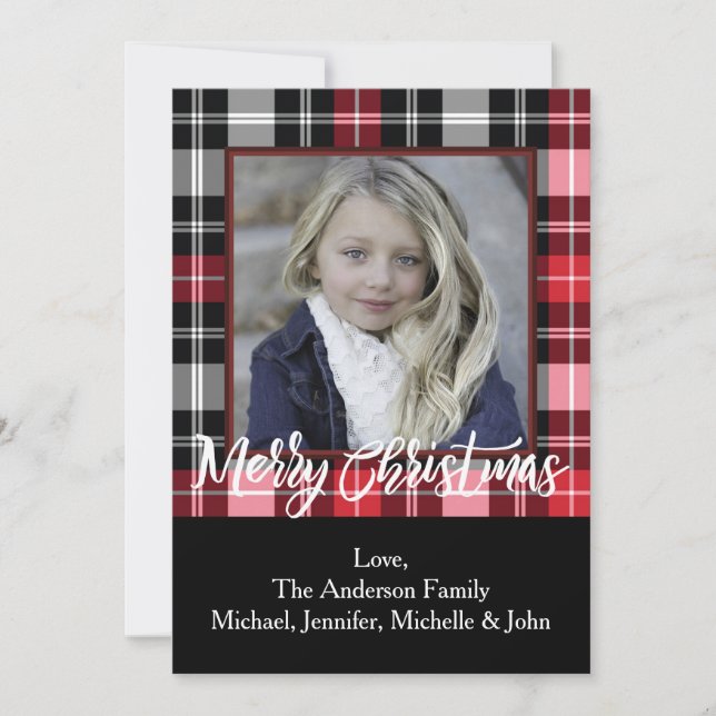Cartes Pour Fêtes Annuelles Pine Rustique Holly et photo de Noël Plaid (Devant)