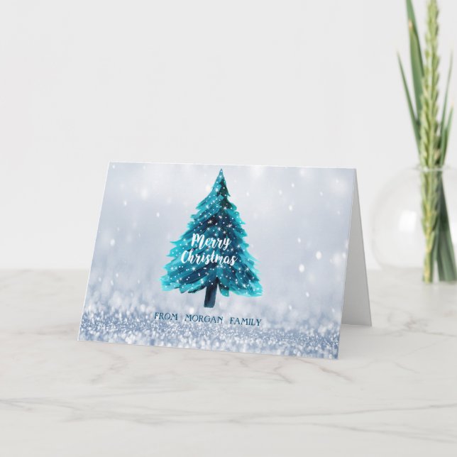 Cartes Pour Fêtes Annuelles Pine Tree Bleu Bokee Noël (Devant)