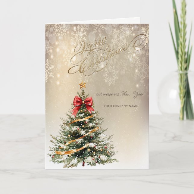 Cartes Pour Fêtes Annuelles Pine Tree, Bow rouge, Fêtes de neige (Devant)