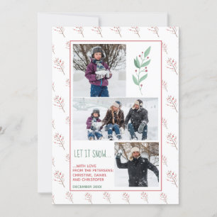 Cartes Pour Fêtes Annuelles Pine vert rose baies famille photo vacances