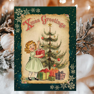 Cartes Pour Fêtes Annuelles Pine vintage Petite Flamme de neige Étoiles