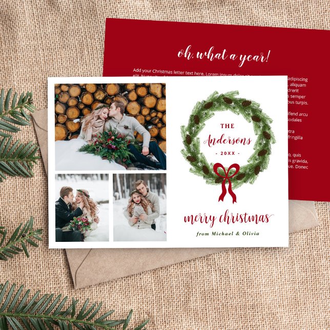 Cartes Pour Fêtes Annuelles Pine Wreath 3 Photo | Lettre de Noël (Créateur téléchargé)