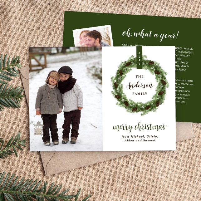 Cartes Pour Fêtes Annuelles Pine Wreath 3 Photo | Lettre de Noël (Créateur téléchargé)
