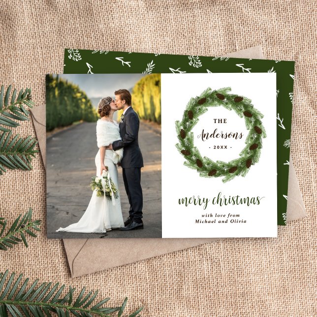Cartes Pour Fêtes Annuelles Pine Wreath Merry Christmas (Créateur téléchargé)