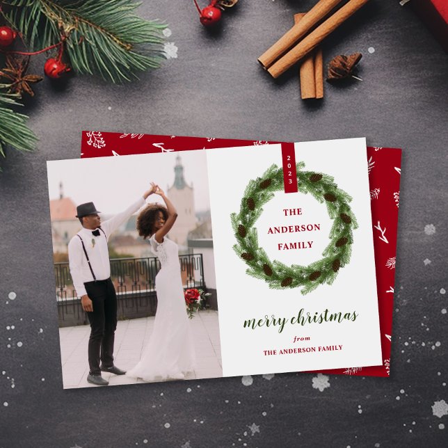 Cartes Pour Fêtes Annuelles Pine Wreath Merry Christmas (Créateur téléchargé)