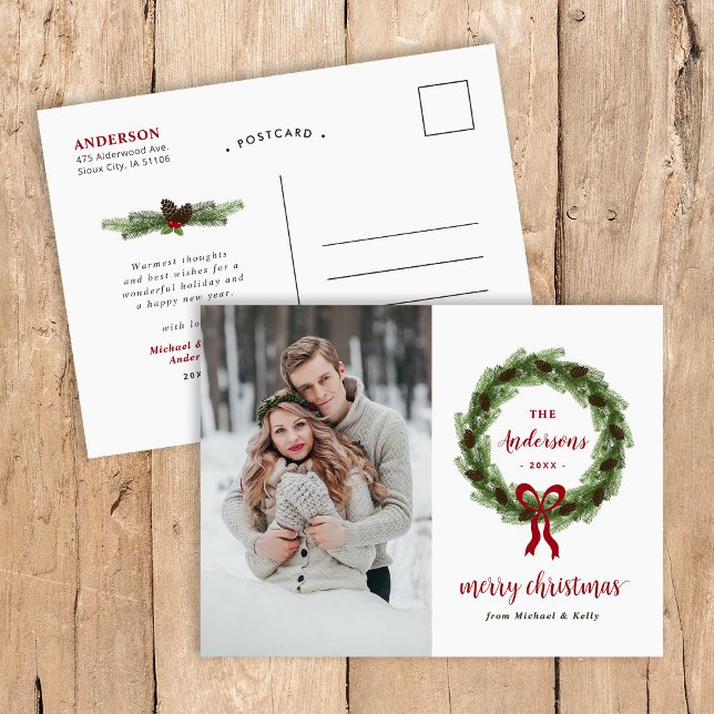 Cartes Pour Fêtes Annuelles Pine Wreath Merry Christmas (Créateur téléchargé)