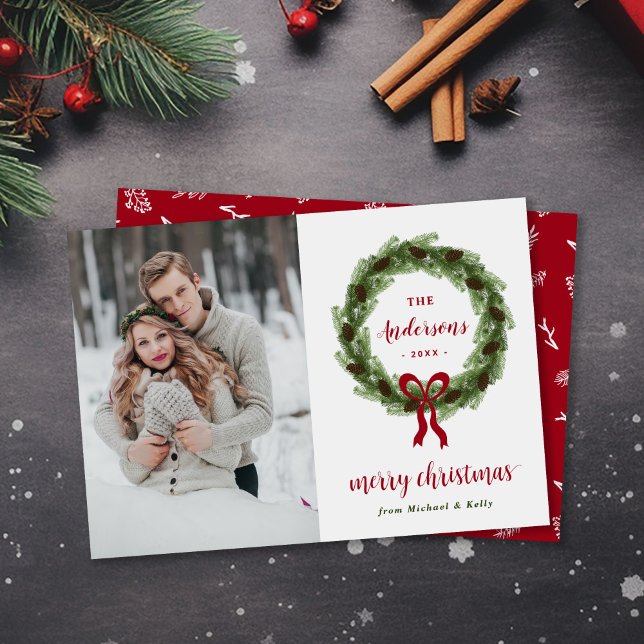 Cartes Pour Fêtes Annuelles Pine Wreath Merry Christmas (Créateur téléchargé)