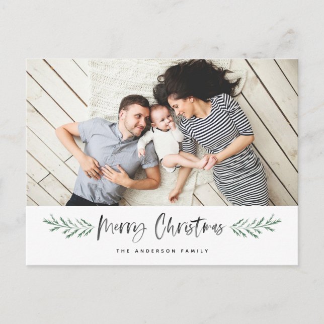 Cartes Pour Fêtes Annuelles Pineneedle Joyeux Noël Photo moderne (Devant)