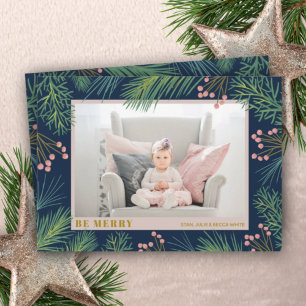 Cartes Pour Fêtes Annuelles Pines Berries sur Navy Photo