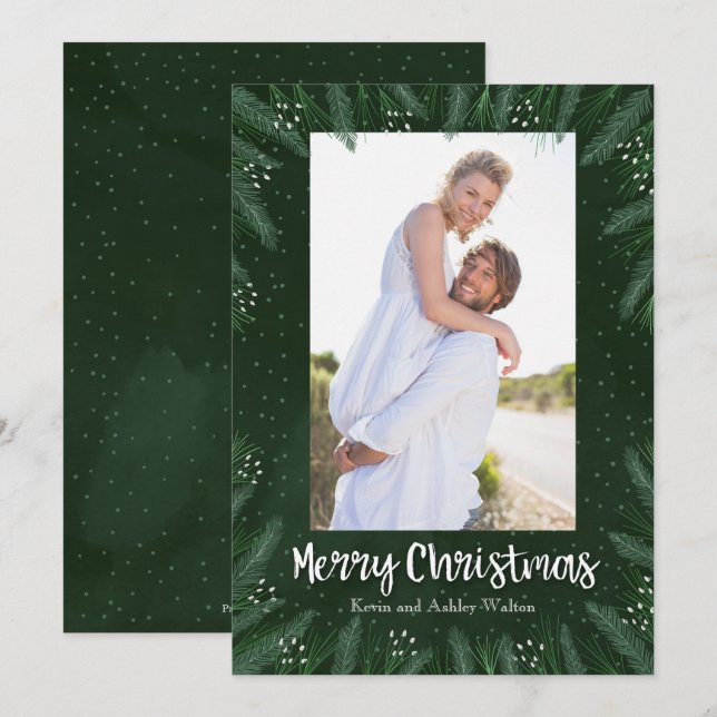 Cartes Pour Fêtes Annuelles Pines Branches de Noël Photo (Devant / Derrière)